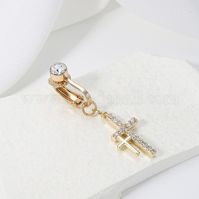 Двойной крест из нержавеющей стали 304 с микропаве прозрачного кубического циркония клипса на кольца для живота&nbsp;FS-WG825E4-01-1