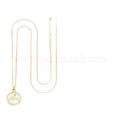 Плоские круглые 201 нержавеющая сталь паве натуральные ракушки горчичные семена кулон ожерелья для женщин&nbsp;WG511AE-05-1