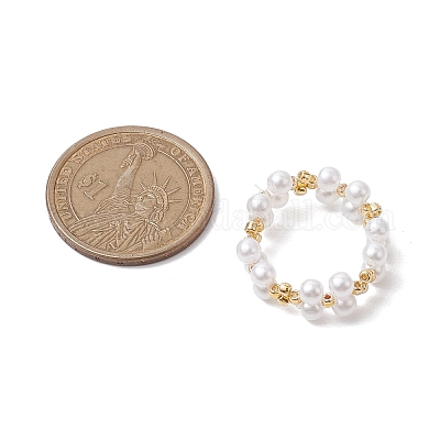 Круглые женские растягивающиеся кольца из акрила с искусственным жемчугом и бисером RJEW-JR00721-1