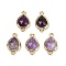 Natural Amethyst Faceted Connector Charms, Rack Plating Brass Teardrop Links, Golden, 16.5x9.5x4mm, Hole: 1.4mm