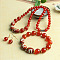 Natural Carnelian Round Beaded Necklaces & Beaded Bracelets & Dangle Earrings Sets, 18.70~19.69 inch(475~500mm)