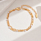 Fashionable Real 18K Gold Plated Brass Glass Double Layers Anklets for Women's Beachwear, White, 8-1/8 inch(20.5cm)