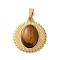 Natural Tiger Eye Pendants, 304 Stainless Steel Flat Round Charms, Ion Plating(IP), Golden, 23x20x5~5.5mm, Hole: 4.5x3mm