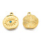 304 Stainless Steel Pendants, with Sapphire Rhinestone, Nuggets with Eye, Real 18K Gold Plated, 19x16x2.5mm, Hole: 1.2mm