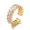 Cubic Zirconia Rectangle Open Cuff Ring, Real 18K Gold Plated Brass Jewelry for Women, Lead Free & Cadmium Free, Pearl Pink, Inner Diameter: 16mm