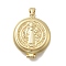 Brass Locket Pendants, Flat Round with Saint Benedict Charms, Cadmium Free & Lead Free, Long-Lasting Plated, Rack Plating, Real 18K Gold Plated, 26.5x22x7mm, Hole: 3.5x4mm, Inner Diameter: 16mm