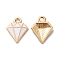 Alloy Enamel Pandants, Lead Free & Cadmium Free, Light Gold, Diamond Charm, White, 15x12x2.5mm, Hole: 1.8mm