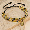 18K Gold Plated Brass Beaded Braided Bead Bracelets, Ethnic Cord Bracelets for Women Men, with Glass Evil Eye Beads, Black, Inner Diameter: 11 inch(28cm)