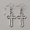 Alloy Hollow Out Cross Dangle Earrings, Long Drop Earrings for Halloween, Antique Silver, 55mm, Pin: 0.6mm