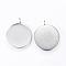Tarnish Resistant 304 Stainless Steel Pendant Cabochon Settings, Plain Edge Bezel Cups, Flat Round, Stainless Steel Color, Tray: 12mm, 16.5x13.5x2mm, Hole: 2mm