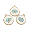 Ion Plating(IP) 304 Stainless Steel Enamel Pendants, Flat Round with Evil Eye Charm, Golden, 21.5x18.5x1.5mm, Hole: 2mm