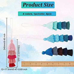 4 шт. 4-х цветные хлопковые многослойные подвесные украшения с кисточками&nbsp;AJEW-OC0003-43