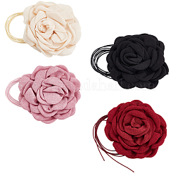 4 шт. 4-цветный полиэстеровый 3D цветочный ошейник-чокер для женщин&nbsp;NJEW-SP0001-13