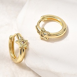 Серьги-кольца из латуни в форме звезды с микропаве и прозрачными кубическими циркониями для женщин&nbsp;EJEW-G460-05G