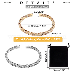 2 шт. 2-х цветные плетеные браслеты-манжеты из нержавеющей стали 304&nbsp;BJEW-UN0001-25