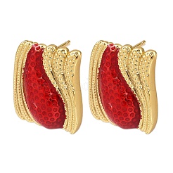 Прямоугольные серьги-гвоздики из латуни&nbsp;EJEW-S277-05G