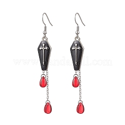 Гроб из эмалевого сплава с подвесными серьгами в форме слезы&nbsp;EJEW-JE06577-02