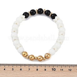 Ионное покрытие (ip) 304 нержавеющая сталь и круглые стеклянные бусины эластичные браслеты для женщин и мужчин BJEW-M046-04G