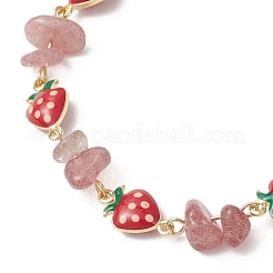 Браслеты из натуральных бусин из клубничного кварца и латунной эмалевой цепочки для женщин&nbsp;BJEW-JB13149
