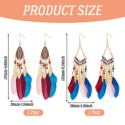 2 пара серег-перьев 2 стилей&nbsp;EJEW-TA0001-46