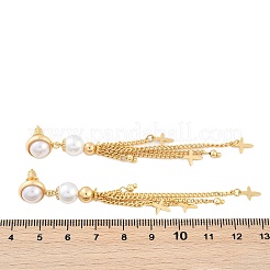 Серьги-гвоздики из латунного АБС-пластика с жемчужными кисточками&nbsp;EJEW-U040-15G