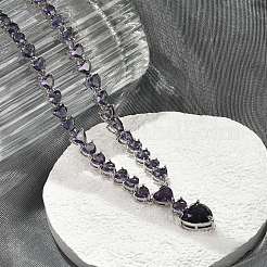 Латунные кубического циркония сердце кулон ожерелья&nbsp;NJEW-Z059-07P-02