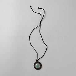 Ожерелье-подвеска из натурального зеленого авантюрина и деревянного цветка с регулируемыми нейлоновыми шнурками&nbsp;NJEW-WH0002-118C