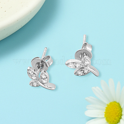 4 пара двухцветных серег-гвоздиков из латуни со стразами&nbsp;EJEW-GO0003-20