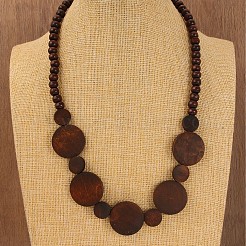 Деревянные плоские круглые и круглые чокеры эластичные бусины ожерелья для женщин&nbsp;FS-WGCD85D-01