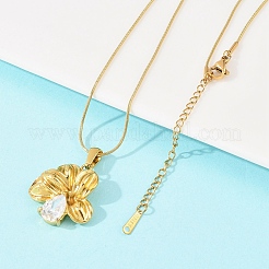 Ожерелья с подвеской-цветком из нержавеющей стали 304 с прозрачными кубическими цирконами&nbsp;NJEW-H088-04G