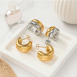 3 пара двухцветных сережек-гвоздиков из нержавеющей стали в форме буквы С для женщин&nbsp;EJEW-GO0007-008