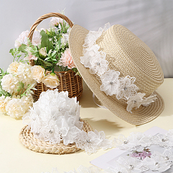 Двухслойная полиэстеровая 3d цветочная кружевная лента со стразами&nbsp;OCOR-WH0097-73A