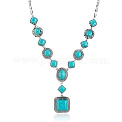 Ожерелья с квадратной подвеской в стиле ретро из сплава и синтетической бирюзы для женщин&nbsp;WGA0292-04