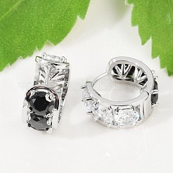 Латунные серьги-кольца с черным кубическим цирконием&nbsp;EJEW-Q016-11P