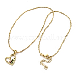 Латунные ожерелья с подвеской в виде микро-паве с кубическим цирконием и персиковым сердцем для женщин&nbsp;NJEW-Q346-01G-02