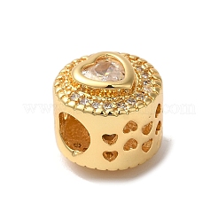 Плоская круглая с рисунком в виде сердца стойка покрытие латунь микропаве кубический цирконий европейские бусины&nbsp;KK-G511-01G-03