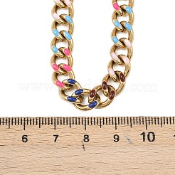 Ожерелья из кубинской цепи с эмалированными звеньями из нержавеющей стали 201 толщиной 8 мм&nbsp;NJEW-H085-02G