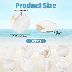 32 шт. плоские круглые/дисковые подвески из натуральной пресноводной ракушки&nbsp;SHEL-SC0001-98B