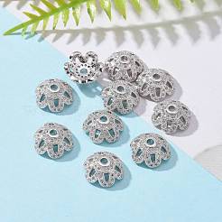 Экологически чистые 6-лепестковые цветочные латунные бусины с микропаве и фианитами&nbsp;ZIRC-M098-01P-FF