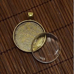 30 мм прозрачное стекло кабошоны и без никеля антикварные золотые металлические сплава кулон сеттинги кабошон&nbsp;DIY-X0149-AG-NF