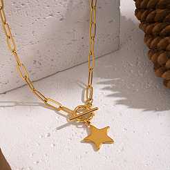 Женские ожерелья в форме звезды из нержавеющей стали 304 с подвеской в виде скрепки&nbsp;QR3725