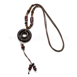 Этнический стиль сплав и фарфор керамические бусины и деревянные кольца подвеска кисточка и ожерелья&nbsp;LS-NJEW-D308-02