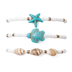 3шт синтетические бирюзовые бусины эластичные браслеты для женщин&nbsp;BJEW-JB13493