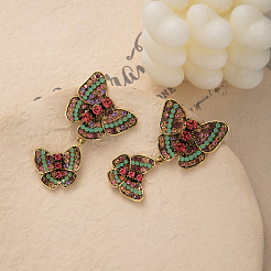 Серьги-гвоздики из сплава с бабочками и стразами&nbsp;FS-WGE670D-01