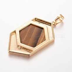 Шестигранные золотой тон латуни драгоценных камней подвески&nbsp;G-O130-01