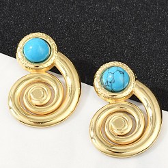 Серьги-гвоздики спиральные из нержавеющей стали 304 с синтетической бирюзой для женщин&nbsp;EJEW-U046-13G