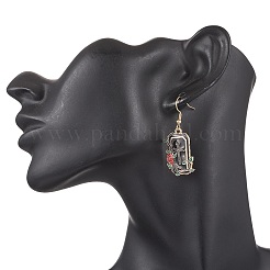 Серьги-подвески из эмалевого сплава в форме прямоугольника с крестом&nbsp;EJEW-JE06529