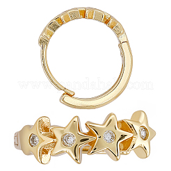 1 пара серег-колец в форме звезды из латуни с прозрачным кубическим цирконием&nbsp;EJEW-BBC0002-13