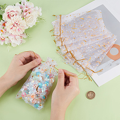 50 шт. подарочные мешочки для хранения из органзы с завязками и золотым тиснением в виде луны и звезд&nbsp;OP-BBC0001-03B-01