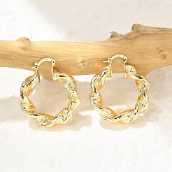 Серьги-кольца из латуни с витым кольцом&nbsp;EJEW-B117-01G